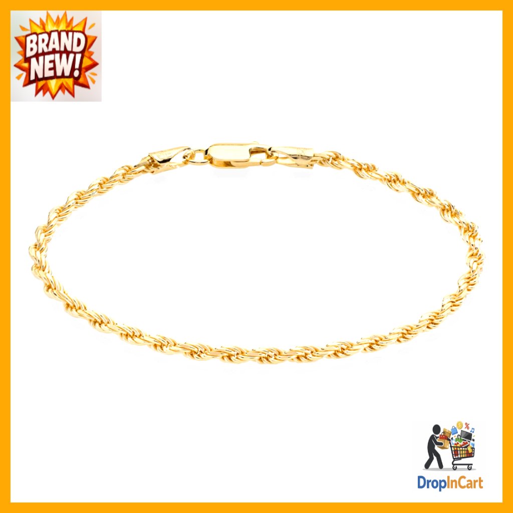 18k Gold Plated Sterling Silver Diamond Cut Braided Rope Chain Anklet
